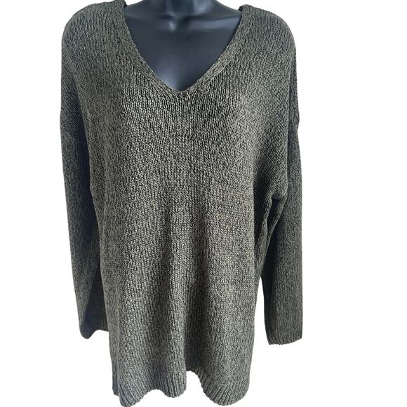 Soft Grunge Olive‎ Knit Sweater Oversized Slouchy V-Neck Lace Up Back Indie L - Picture 2 of 6